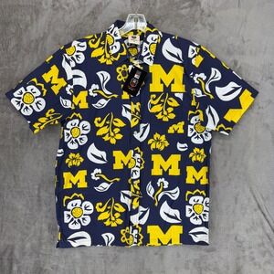 Wes and Willy Michigan Wolverines Floral Button Down Shirt Mens M Midnight
